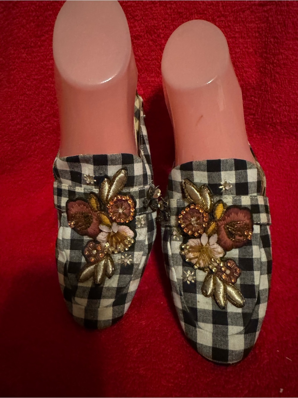 Sam Edelman Sz 6.5 Black/White Gingham Embellished Slip-On Mules READ!!